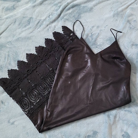 Topshop black spaghetti dress lace leather like - Picture 6 of 8